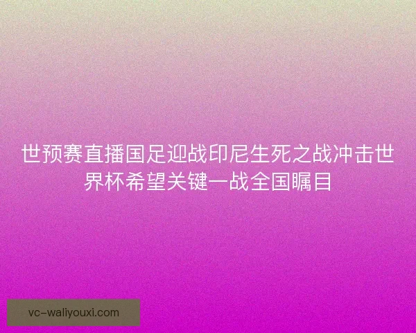 世预赛直播国足迎战印尼生死之战冲击世界杯希望关键一战全国瞩目